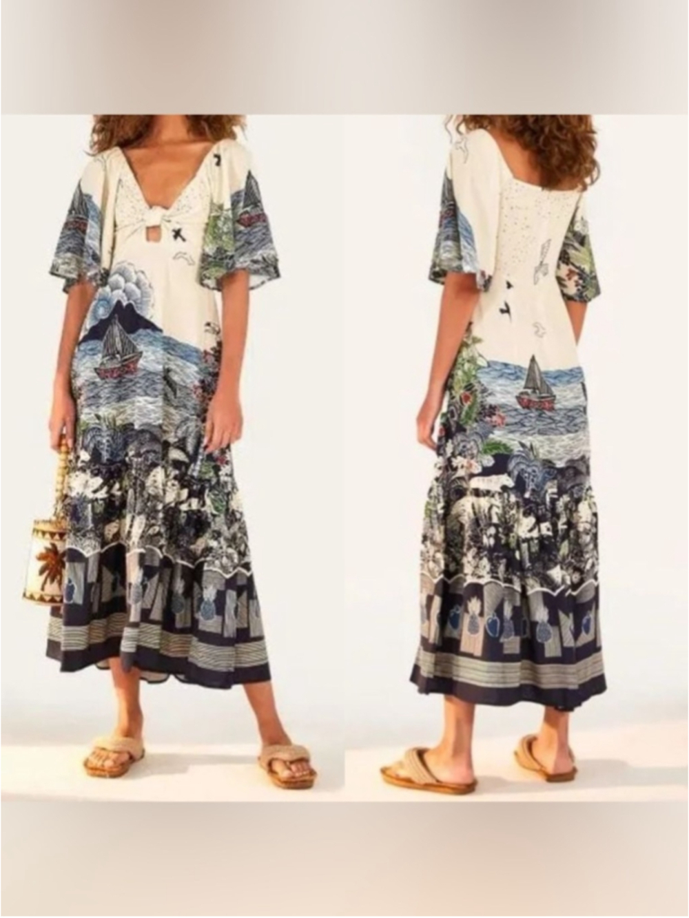 NWT Farm Rio Tropical Tiles Midi Dress Size Large - Picture 6 of 7